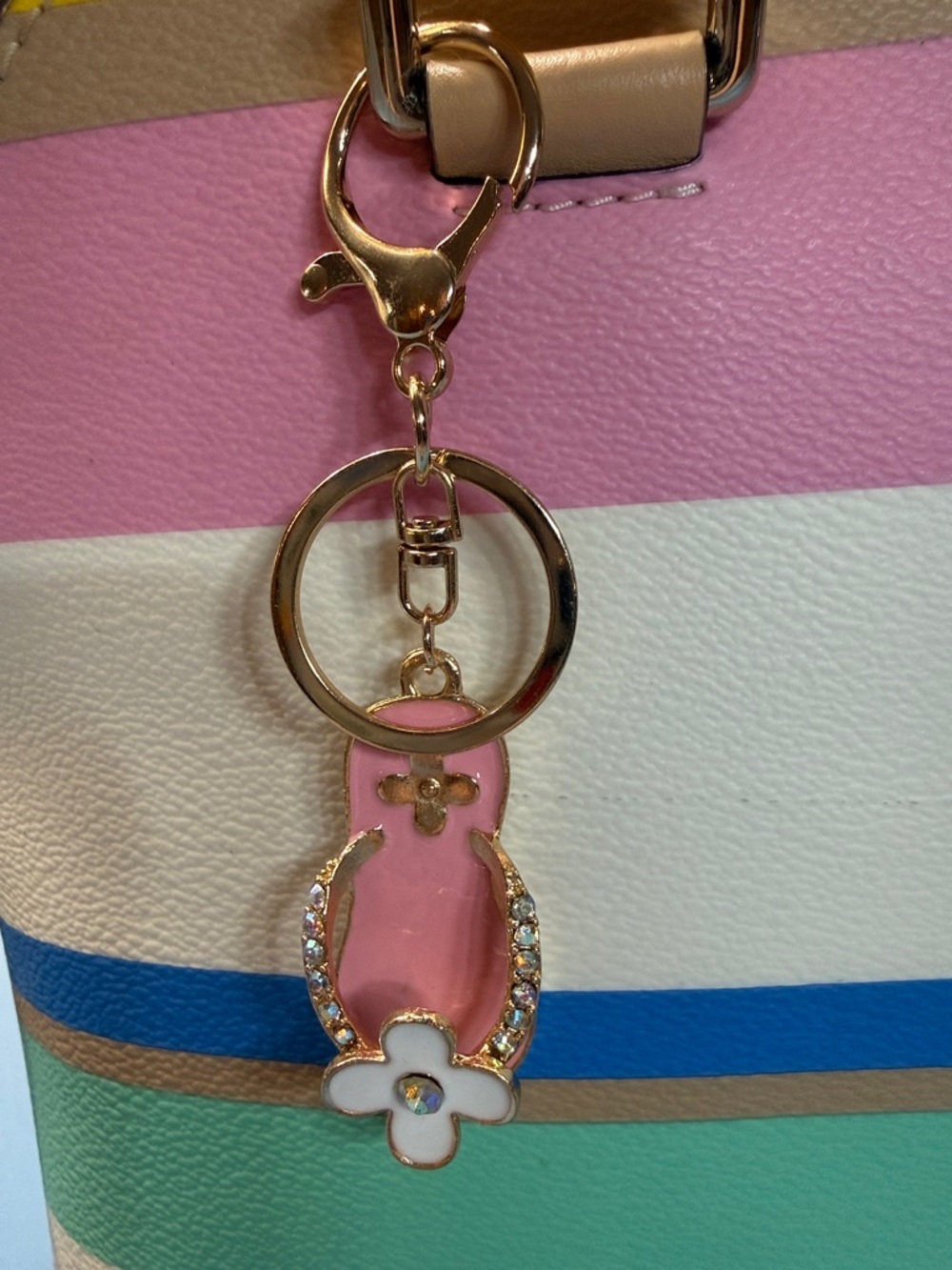 Kate Spade Rare Vintage Multicolor Striped Satchel with key charm - Picture 3 of 10